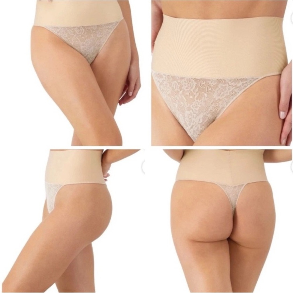 💜Women's Nude Maidenform Shapewear Tame Your Tummy Lace Shaping Thong, Size:2XL